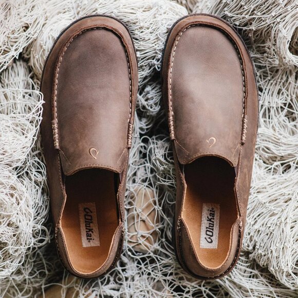OluKai Moloa Men’s Nubuck Slip-on Loafers Shoes $140 in Dk Wood Dk Java - Picture 8 of 16